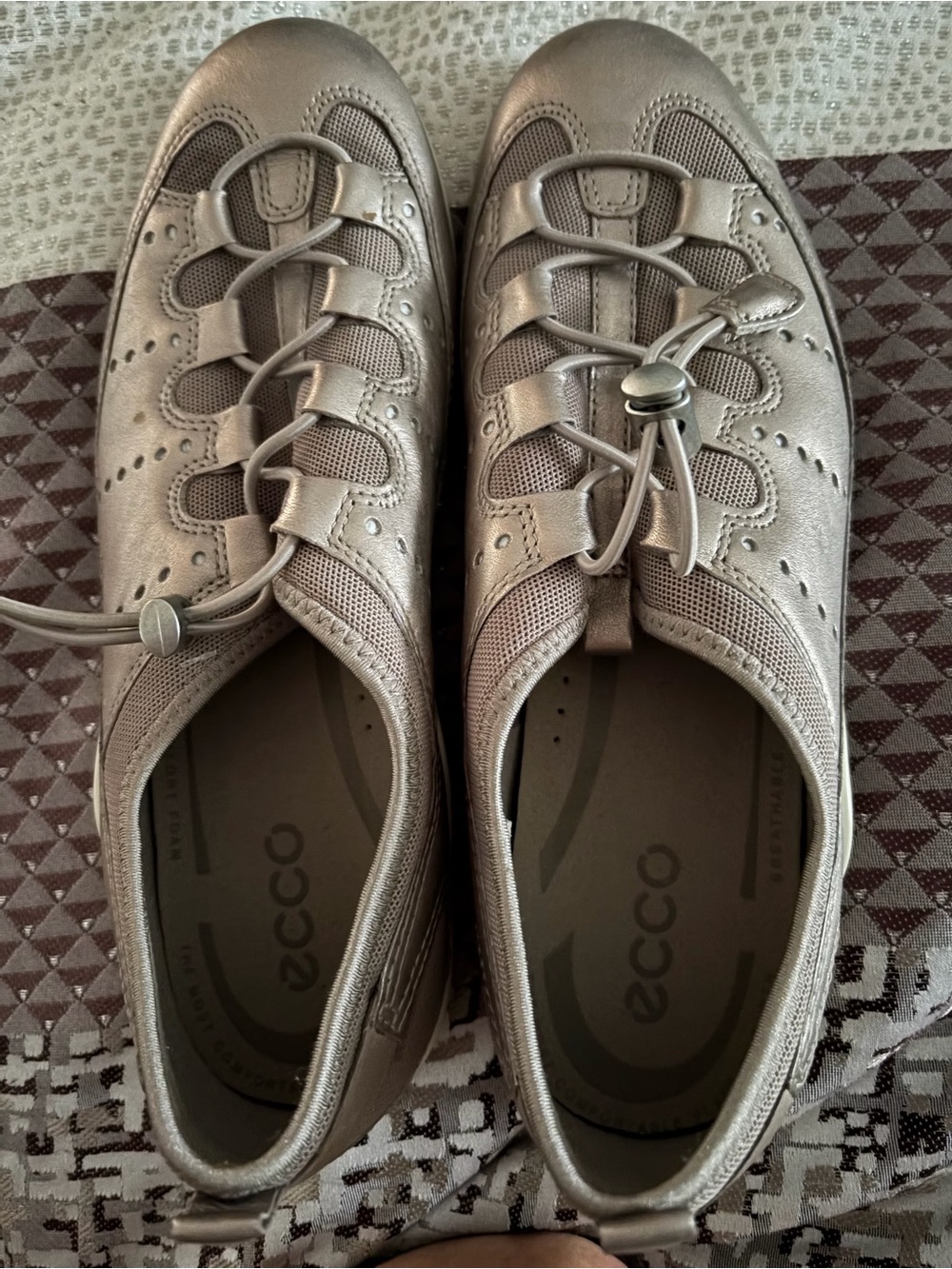 Ecco Women's Lace-Up Sneakers in Taupe Metallic. Toggle Lace Slip On Sneakers